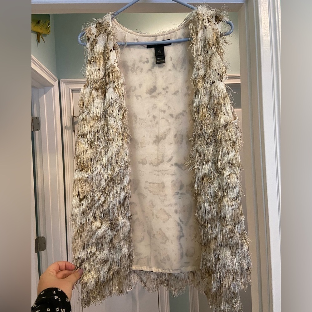 Ali MilesCheetah Print Fringe Vest